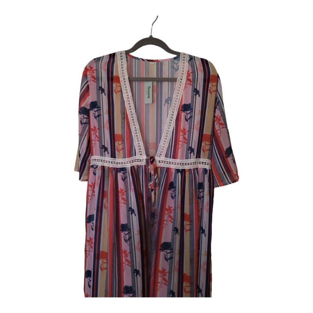 Tempotrek Cover-up Size XL Multicolor Striped Floral Print With Crochet Tye New